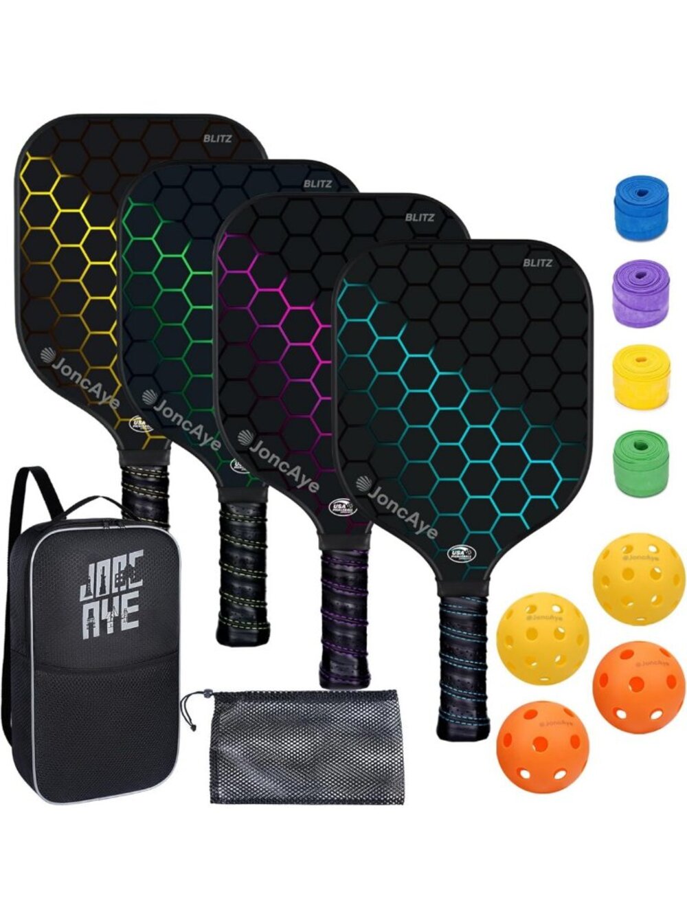 Pickleball Paddle Set of 4 or 2 - Fiberglass Rackets, USAPA Approved